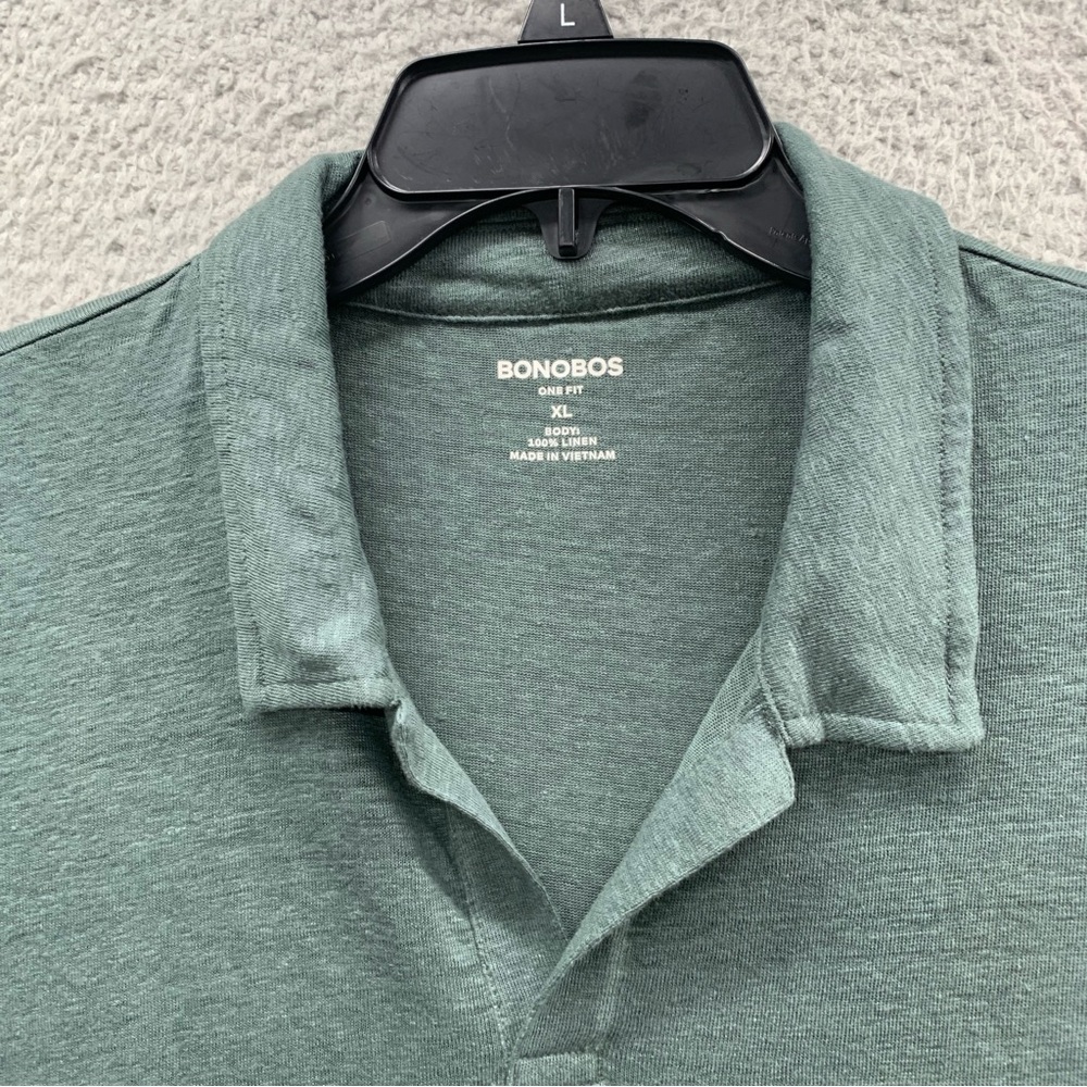 Bonobos Linen Polo Shirt Sage Green Solid Pullover V-Neck Collared Men’s Size XL - Picture 8 of 9